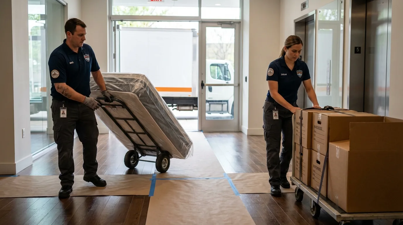 Professional apartment movers loading elevator in Mechanicville, NY