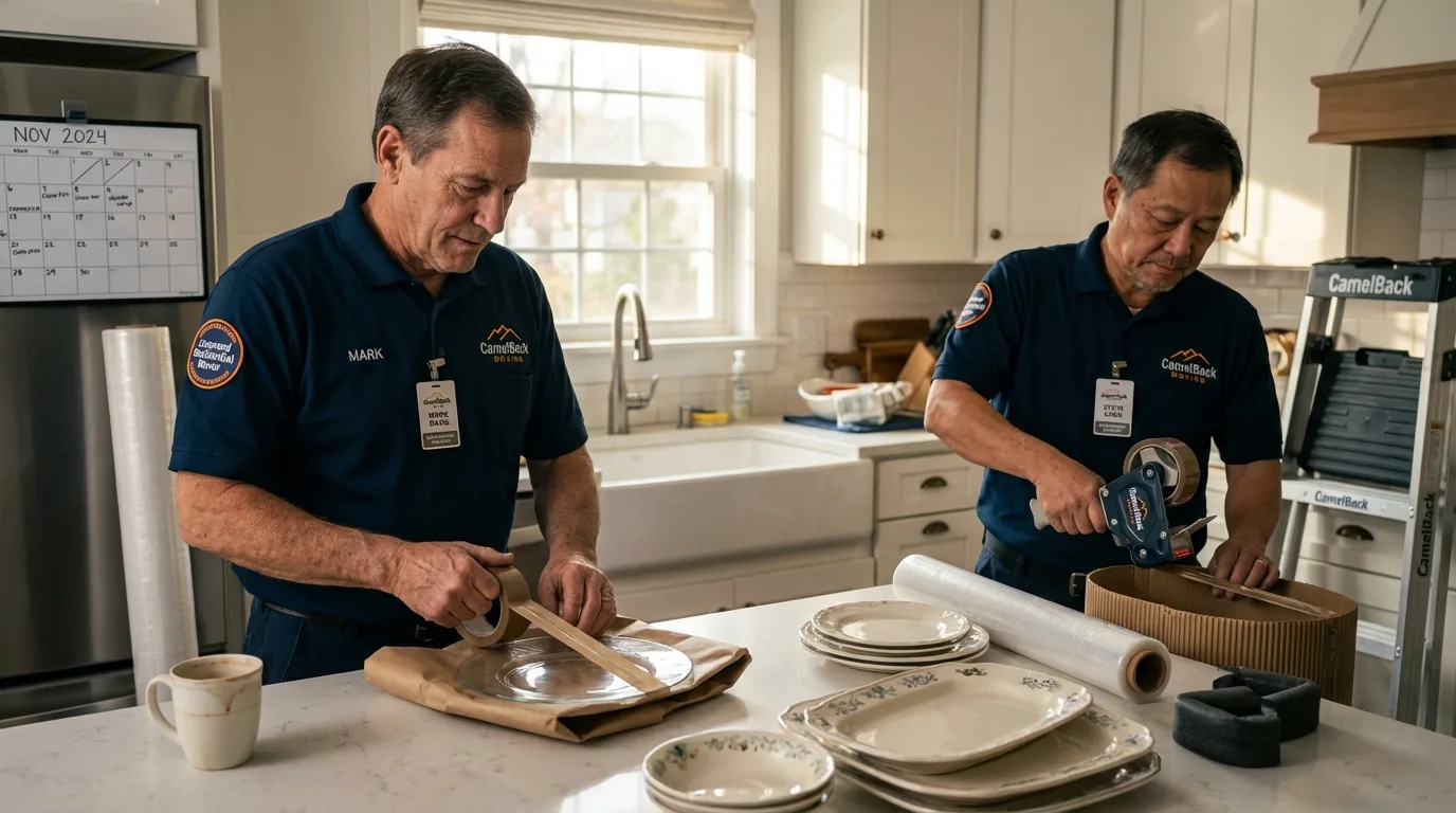 Professional crew packing kitchen dishware in Mechanicville, NY